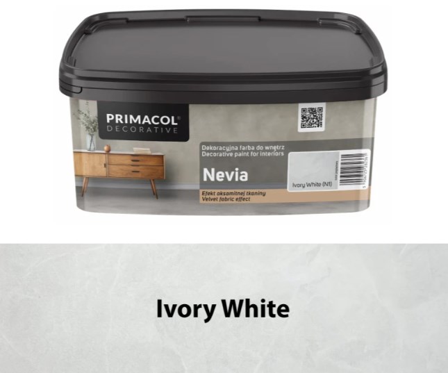 Farba dekoracyjna Nevia Ivory White N1 1 l – aksamitny efekt tkaniny na ścianie